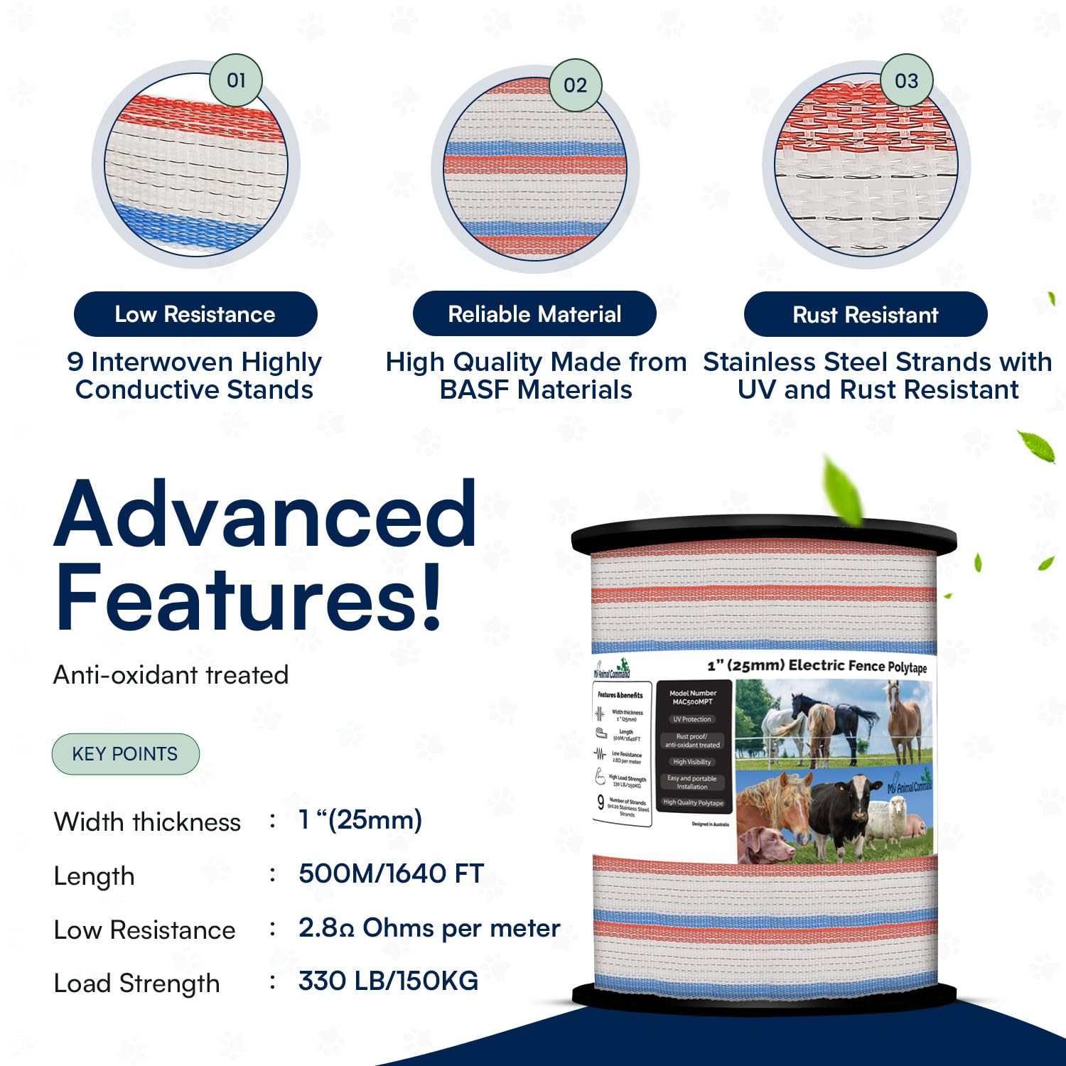 1 inch Electric Fence Polytape - 1640 Feet/500 Meter Length Drums - My Pet Command