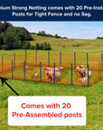 Electric Fence Poultry Netting 49” x 164’ Pre-Assembled with 20 Posts,