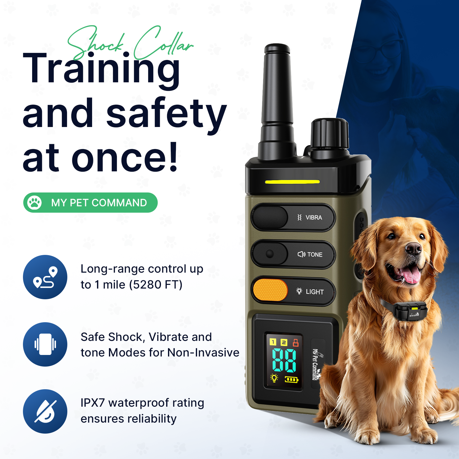 My Pet Command 1 Mile/5280 Ft Long Range Dog Training Collar Safe Shock Collar