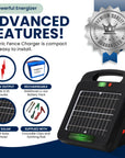 Portable Solar Powered Energiser Charger for Electric Fence 2/3/6 Mile 0.2/0.25/0.5 Joules (9-11KV)