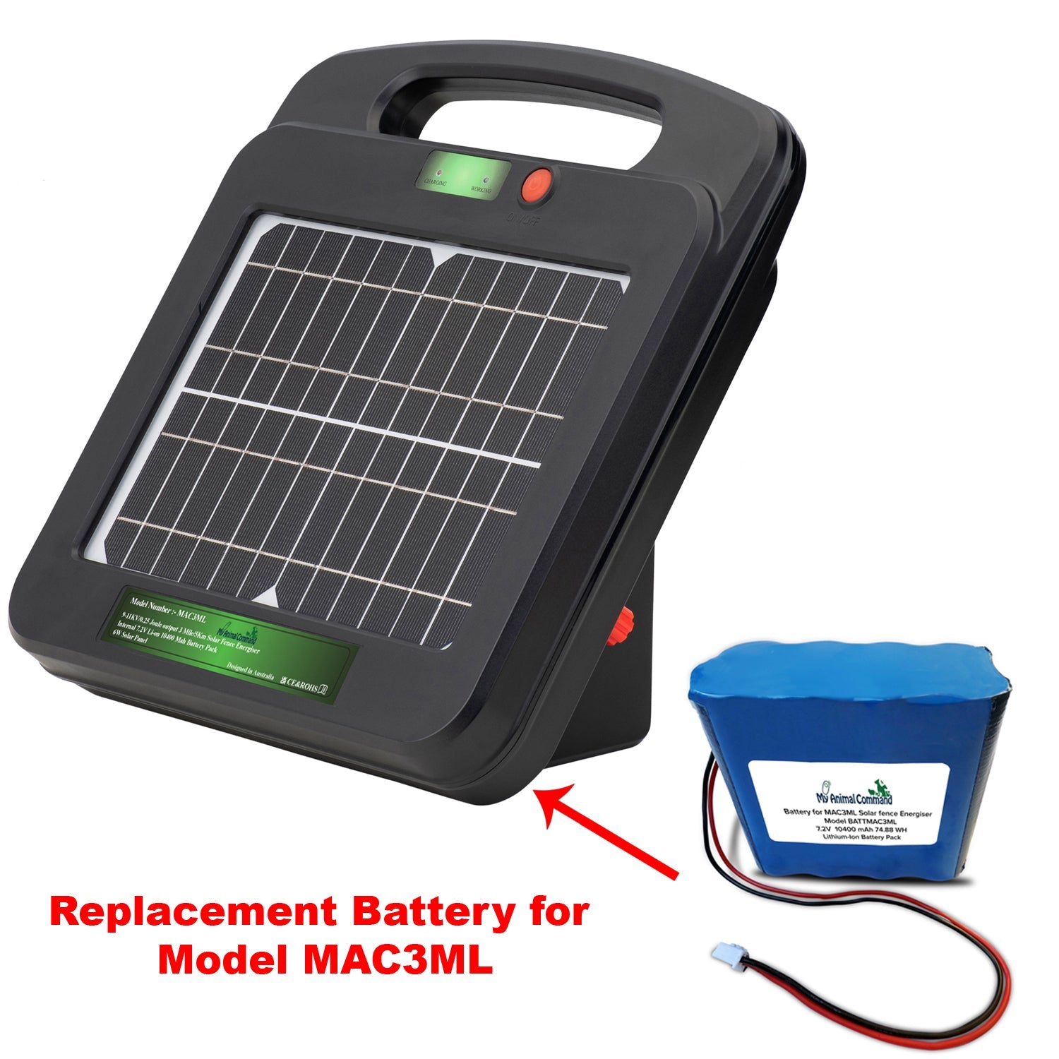 My Animal Command Replacement Lithium ion Battery Pack for Electric Fence Energizer Model MAC3ML - My Pet Command