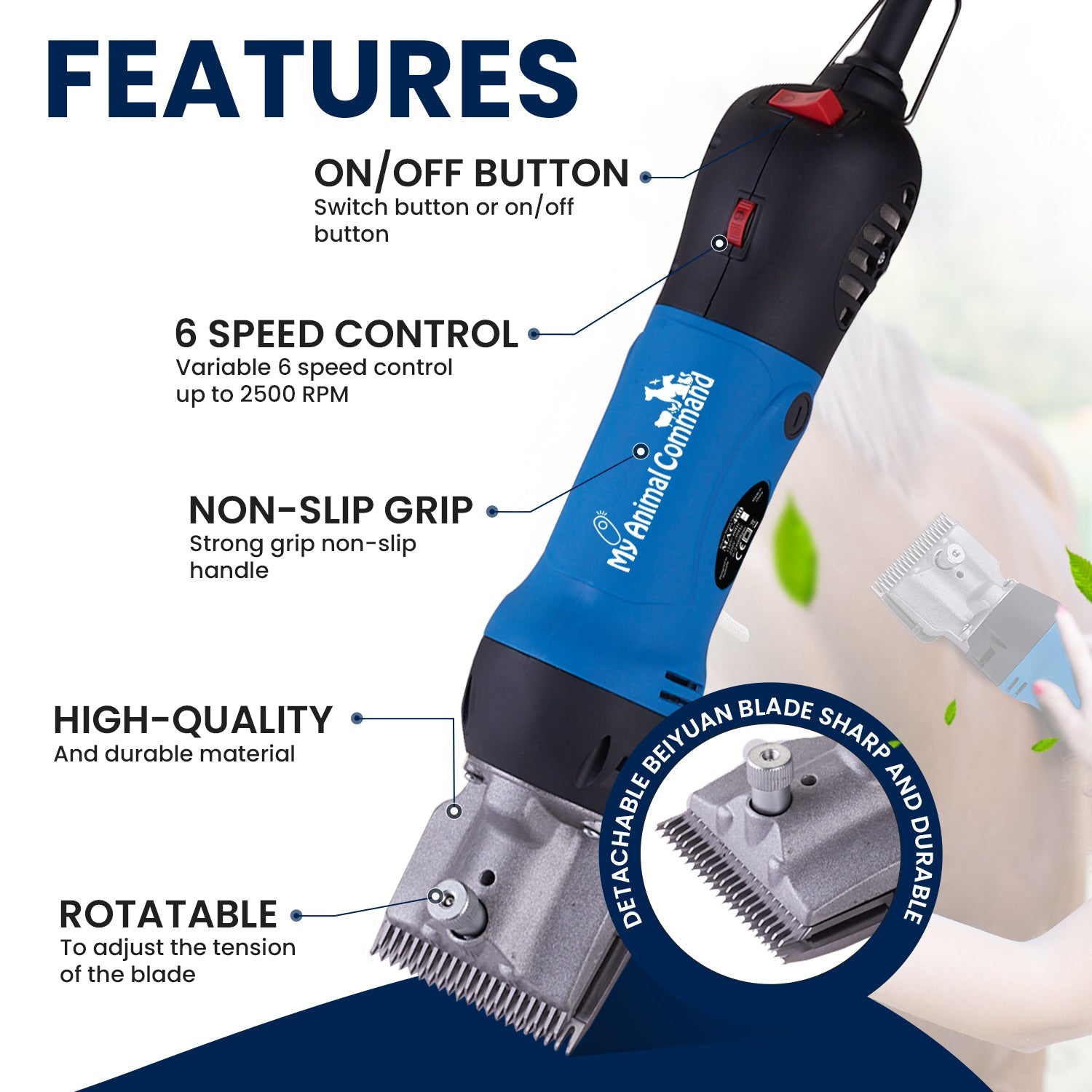 My Animal Command 110V 400W Horse Clippers Professional Heavy Duty Kit 6 Speeds Shaving Fur - My Pet Command