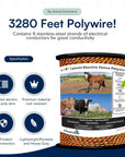 My Animal Command 1/8” Thick Polywire Electric Fence 3280 Feet/1000m Length for containment of Livestock, Pets Animals - My Pet Command
