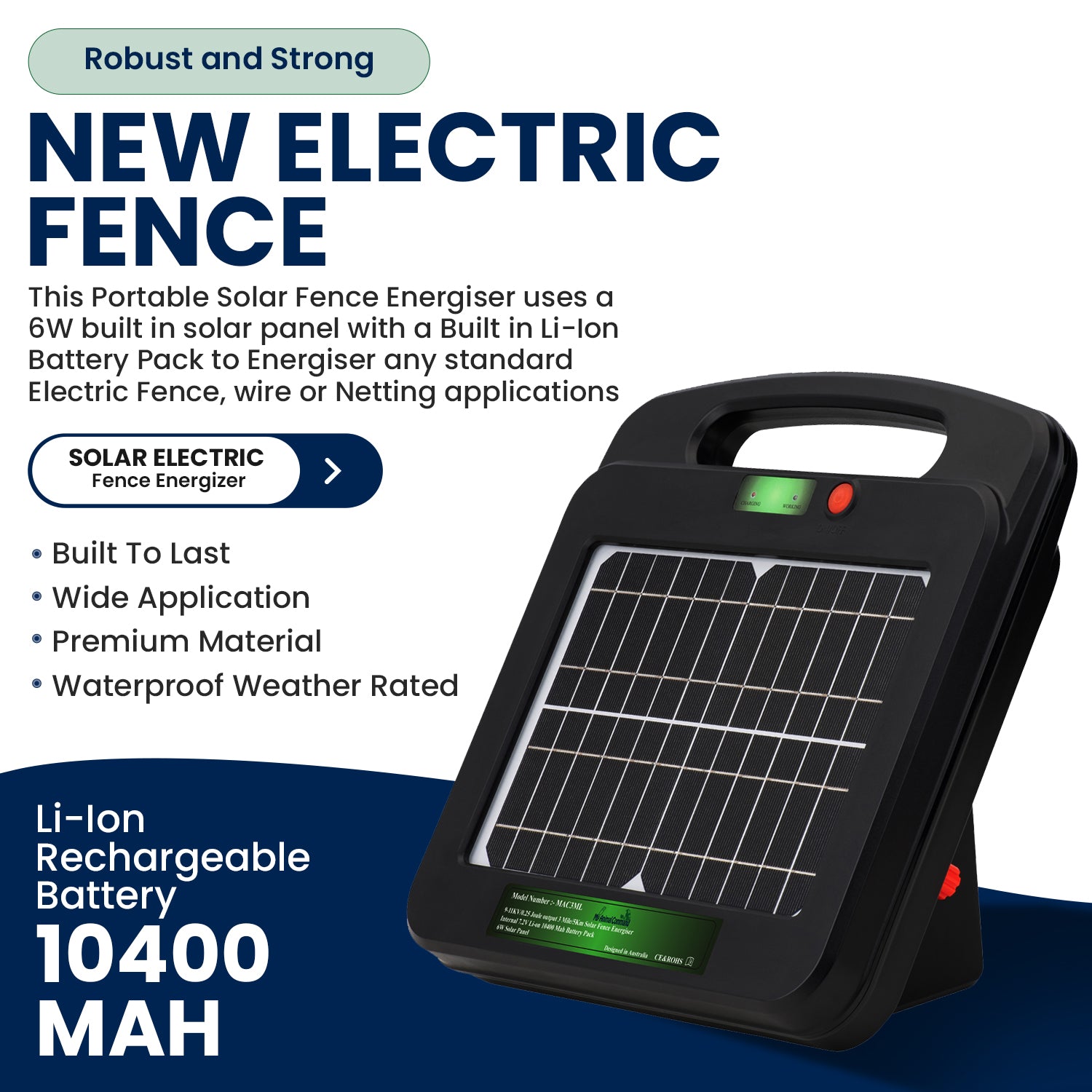 Weatherproof Solar Panel 12V Battery Charger Electric Fence Horse Energizer