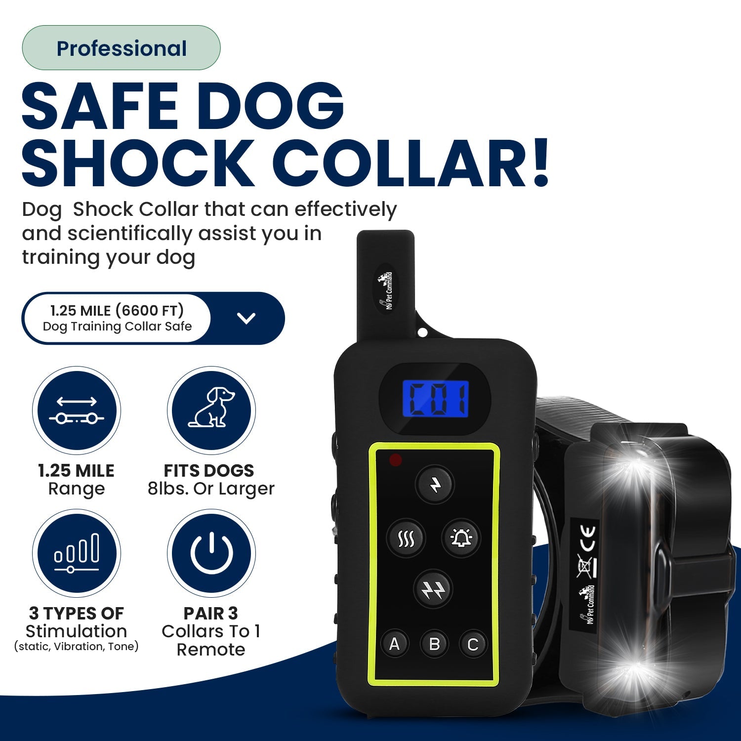 My Pet Command 1.25 Mile (6600 Ft) Dog Training Collar Safe Dog Shock Collar with Remote - My Pet Command