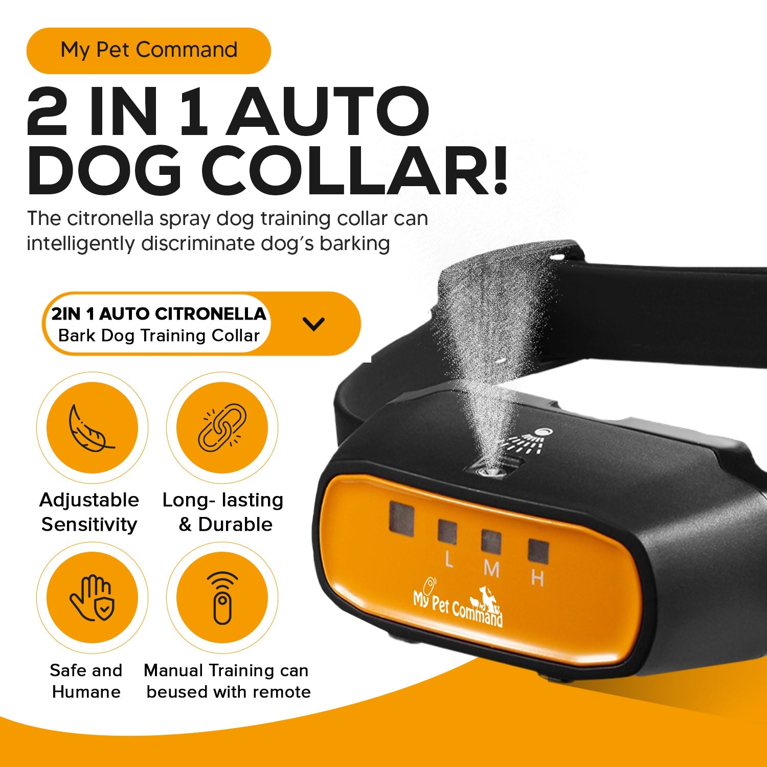 Safe 2 in 1 Auto Citronella Spray Anti Bark Dog Training Collar with Remote