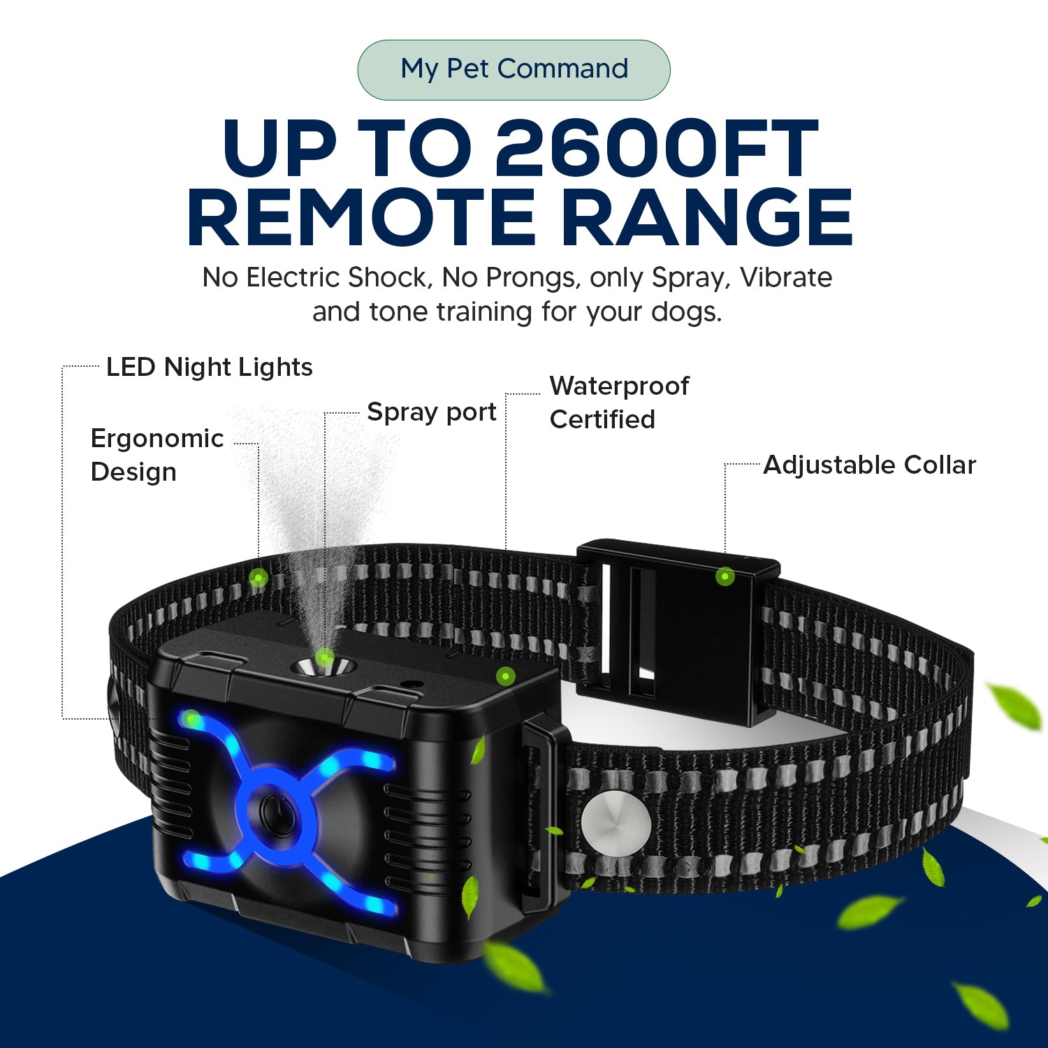 0.5 Mile Range Citronella No Shock Dog Training Collar with Remote, Vibration, Spray, Tone and Light - My Pet Command