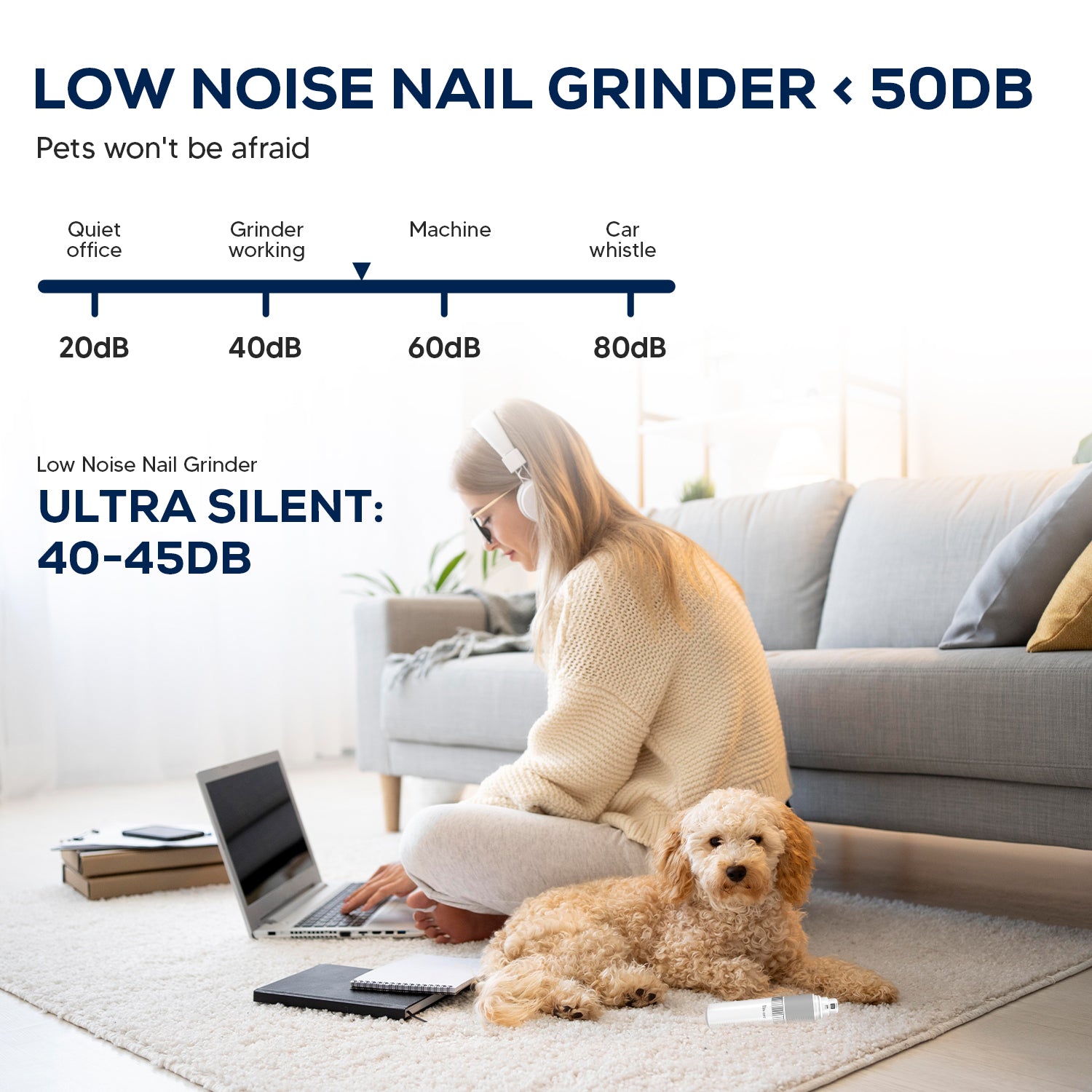 My Pet Command Cordless Dog Nail Grinder Low Noise for Dogs and Cats, Variable Speed Rechargeable - My Pet Command