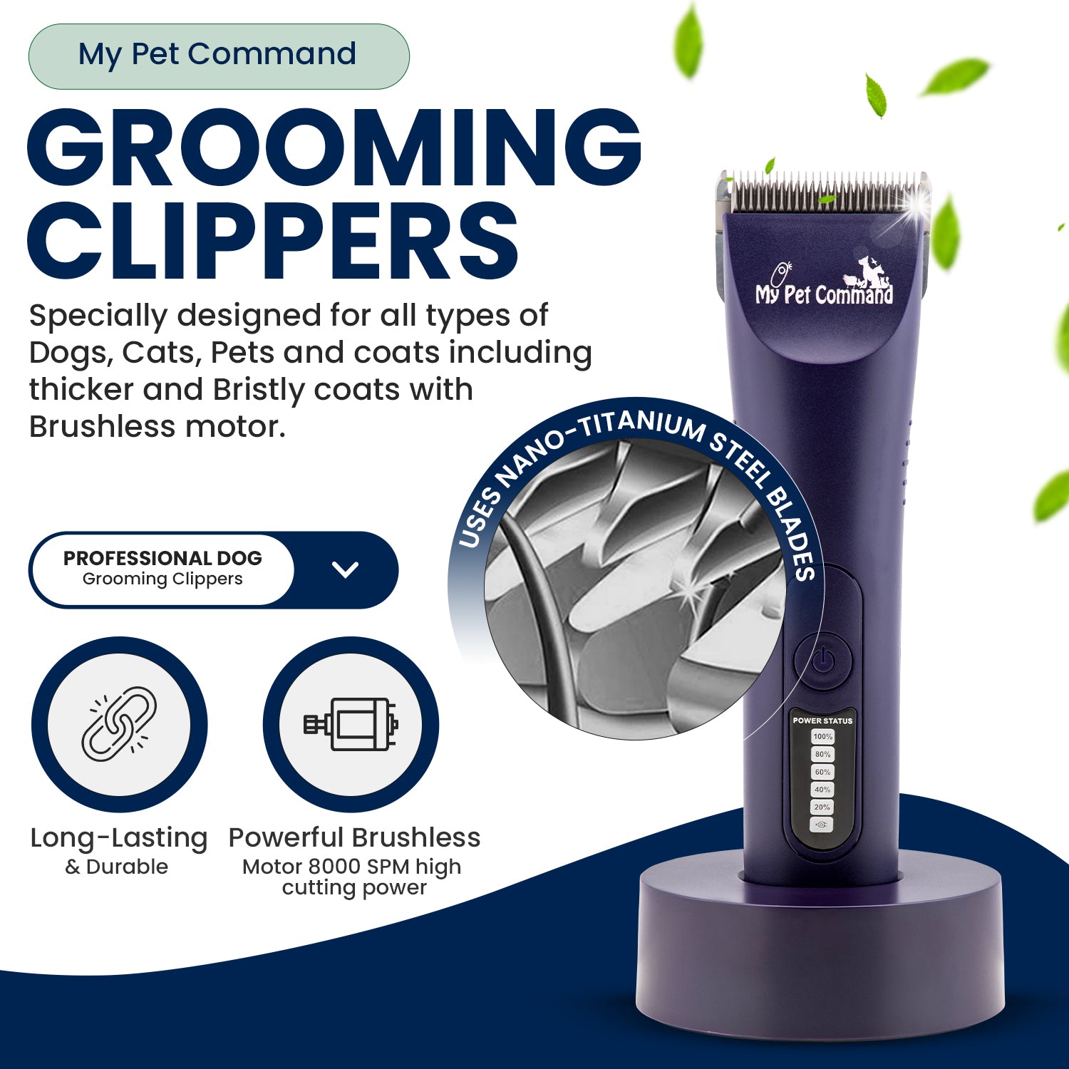 My Pet Command Professional Dog Grooming Clippers Kit for Dogs Pets Cats with Brushless Motor - My Pet Command