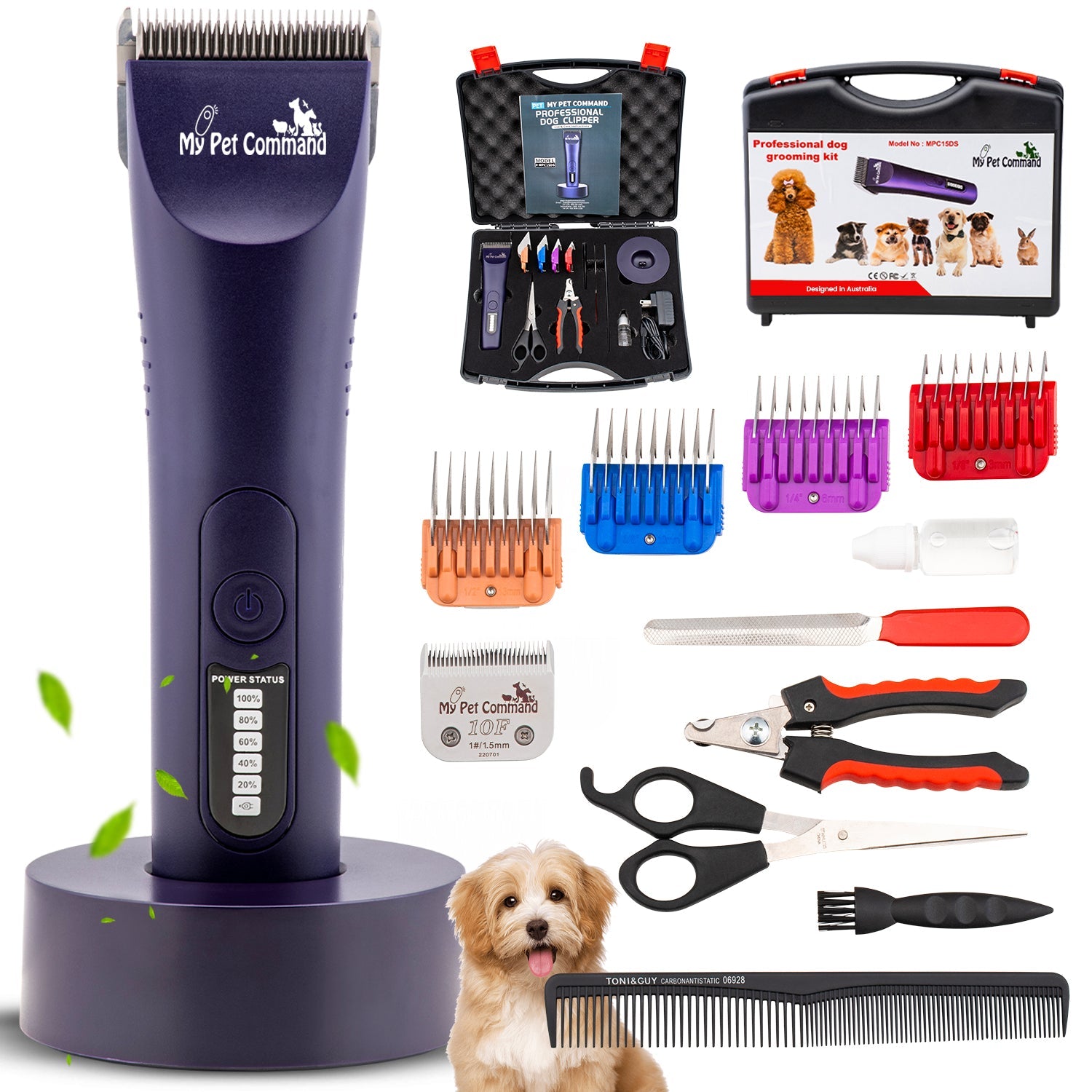 My Pet Command Professional Dog Grooming Clippers Thick Coats Cordless Heavy Duty Kit for Dogs Pets Cats Intelligent Low Nois