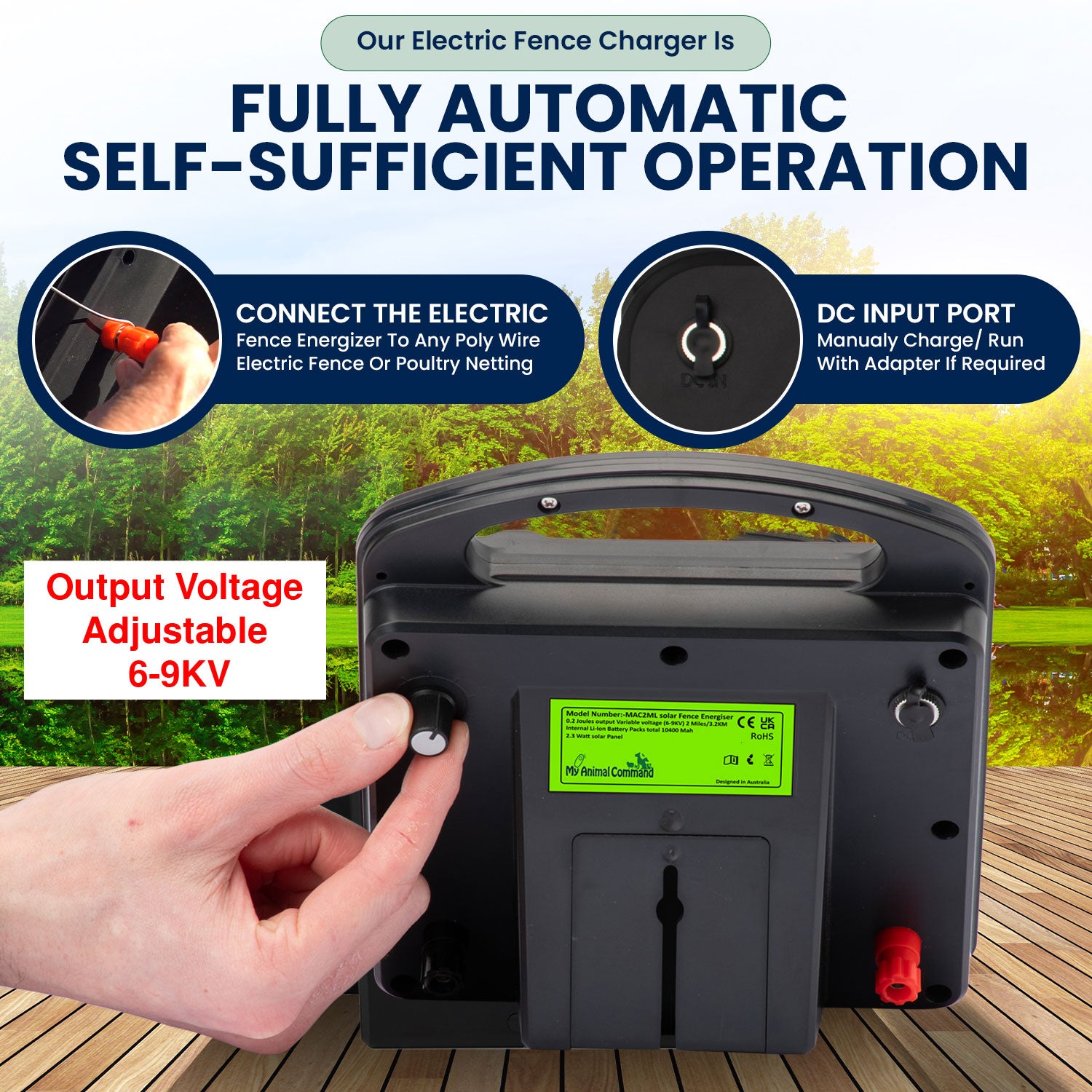 Portable Solar Powered Energiser Charger for Electric Fence 2/3/6 Mile 0.2/0.25/0.5 Joules (9-11KV)
