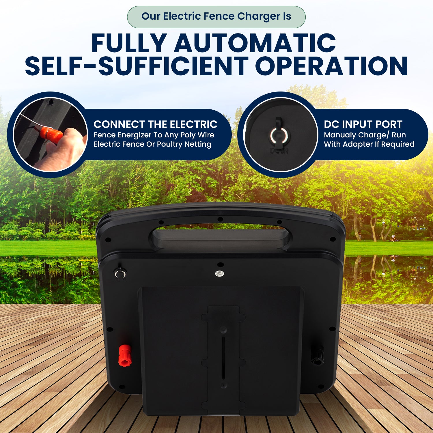 Portable Solar Powered Energiser Charger for Electric Fence 2/3/6 Mile 0.2/0.25/0.5 Joules (9-11KV)