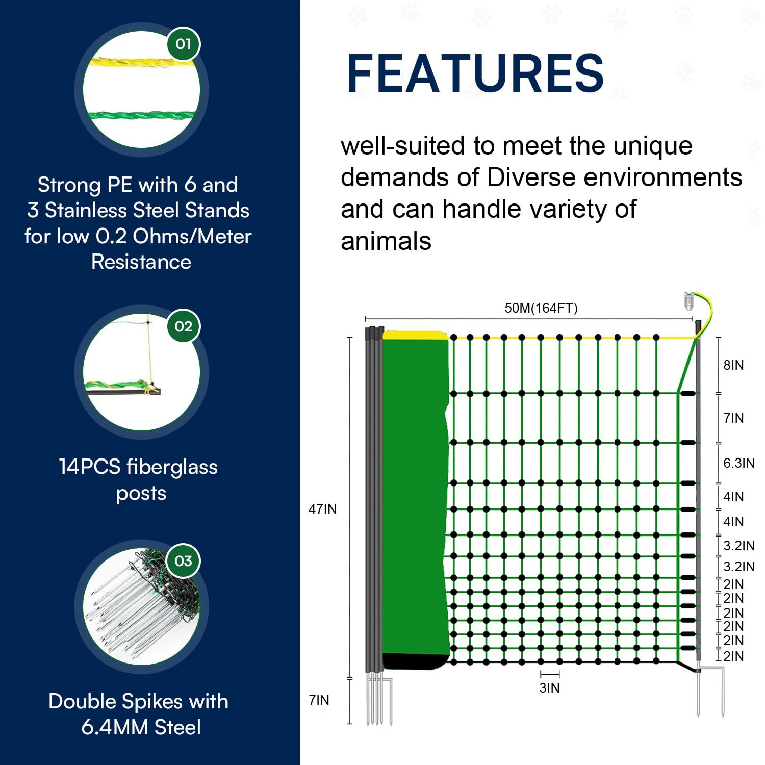 My Animal Command 47” x 164’ Poultry Electric Fence Netting pre - Assembled 14 Posts Portable Semi - Rigid Suitable for Multiple Animals Such as Chickens/Poultry, Sheep, Goats, Hogs - My Pet Command