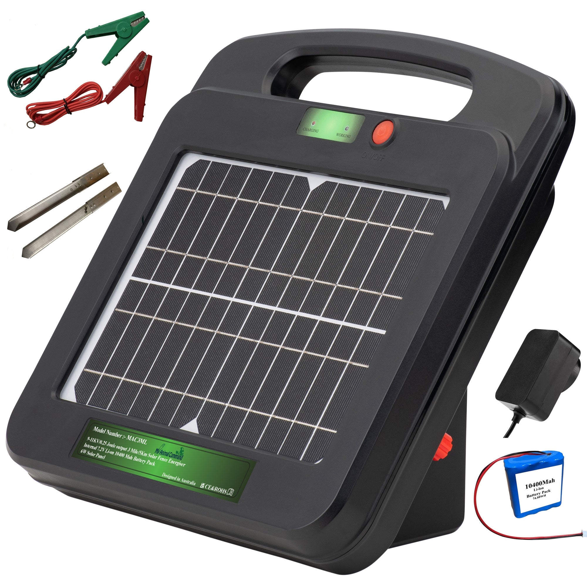 Portable Solar Powered Energiser Charger for Electric Fence 3 Mile 0.25 Joules (9-11KV) - My Pet Command