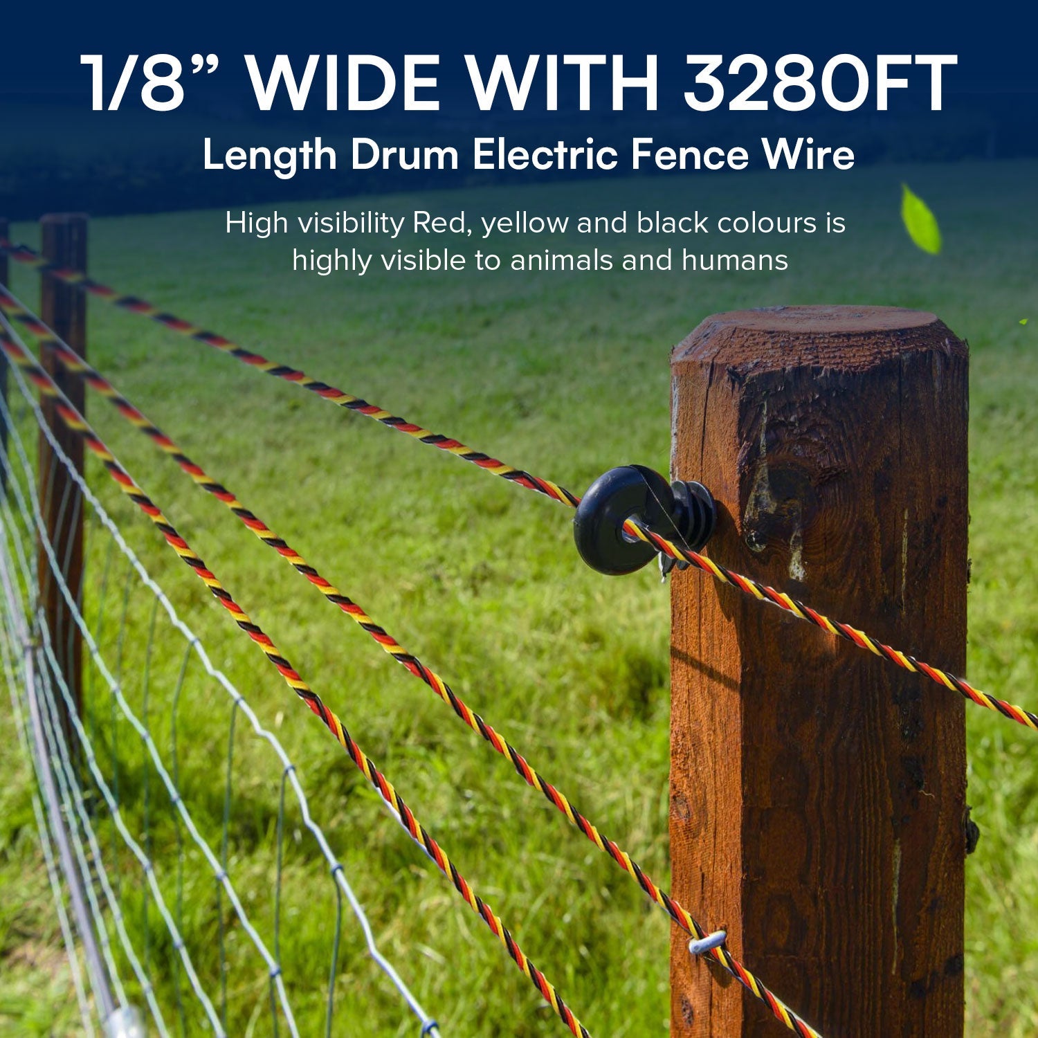 My Animal Command 1/8” Thick Polywire Electric Fence 3280 Feet/1000m Length for containment of Livestock, Pets Animals - My Pet Command